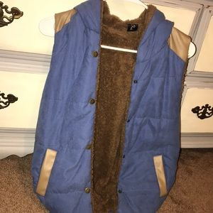 Blue and brown fur vest.